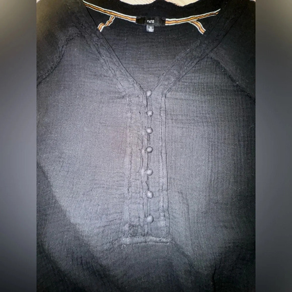 Fate Color Block Cotton Gauze Pullover V-Neck Balloon Long Sleeve Shirt Top S - Picture 13 of 14